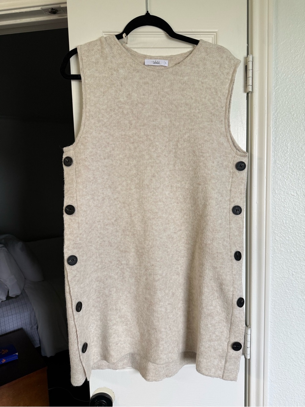 TALULAH Cream Knit Sleeveless Mini Dress with Side Buttons